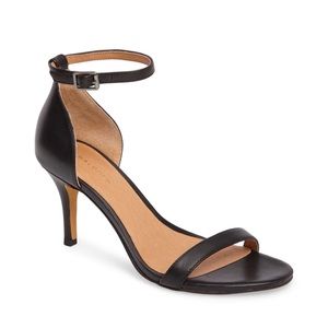 Halogen Audrey Black Leather Ankle Strap Heels